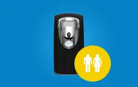 air freshening unit with male female toilet sign