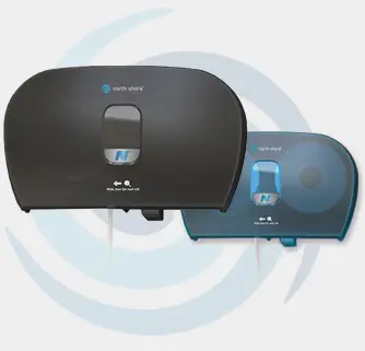 Blue and black paper towel dispensers