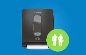 toilet roll dispenser with male female toilet sign