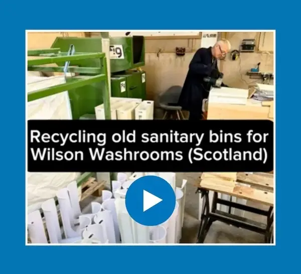 Wilson Washrooms Joins Sanitary Bin Recycling Initiative 2 Wilson washrooms plastic sanitary bin recycling video - Discover how Wilson Washrooms sanitary bin recycling initiative transforms old products into new ones, preventing waste and promoting eco-friendly solutions.