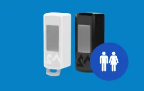 soap dispenser with male female toilet sign